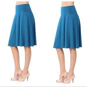 Fold Over High Waist Midi Skirt XL Teal Blue